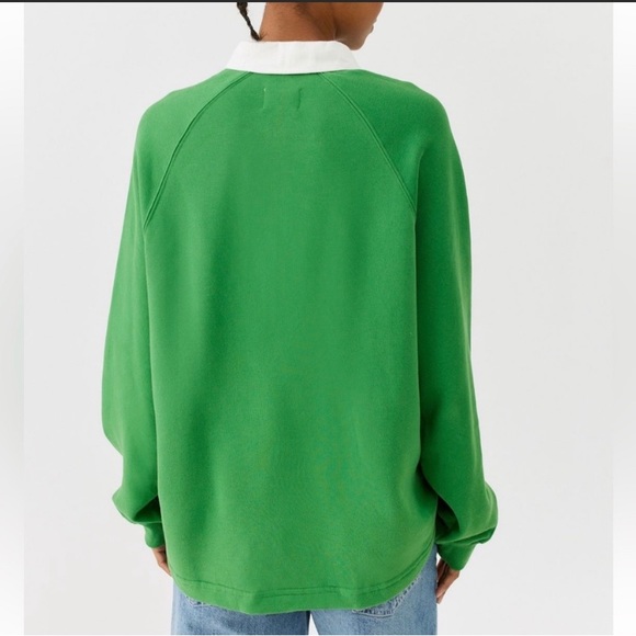 NWT UO Vintage Look Collared Henley Light Sweatshirt – Green / Lavender Striped - Picture 4 of 4